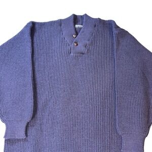 Vintage‎ Barbour Ribbed Shawl Collar Sweater men's large long wool blue  henley